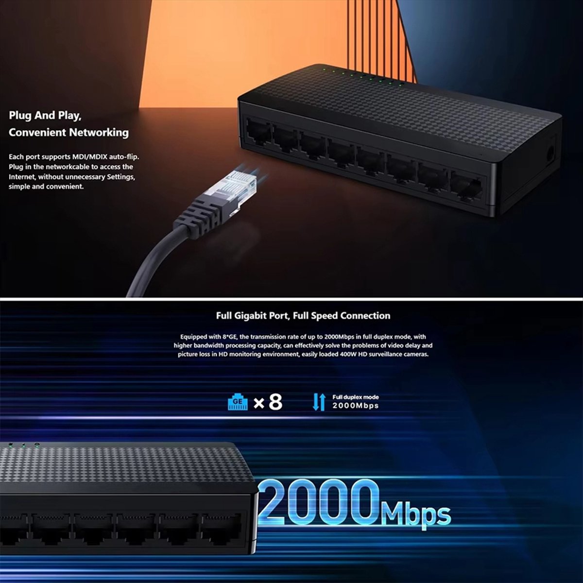 A40I Gigabit Mini Switch Ether - Ethernet Switch 8 Port 评论和价格
