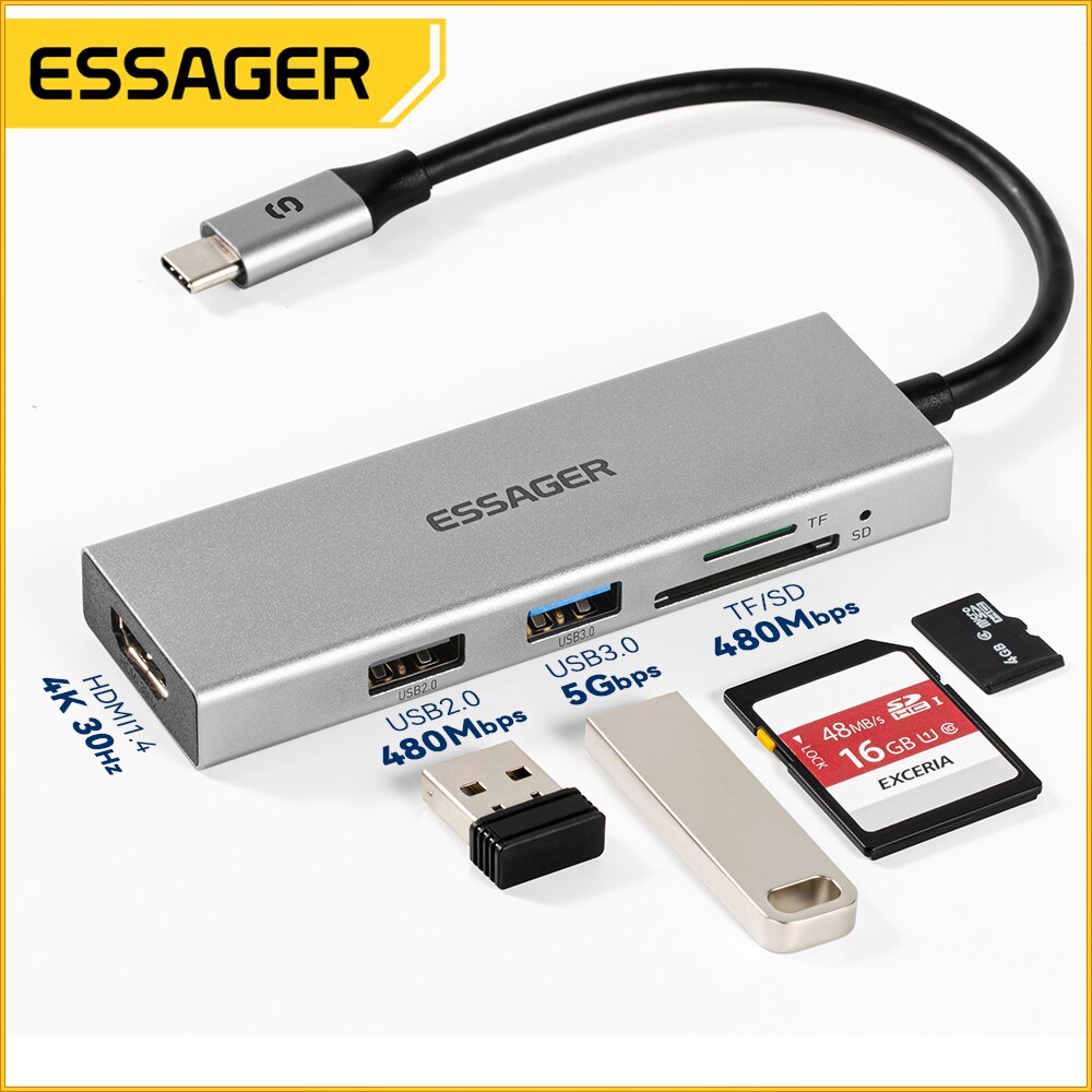 Essager 5 in 1 USB C HUB HDMI- - Docking Station Usb C 评论和价格