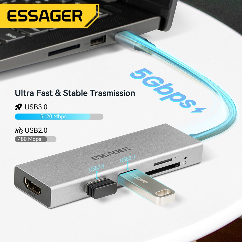 Essager 5 in 1 USB C HUB HDMI- - Docking Station Usb C 评论和价格