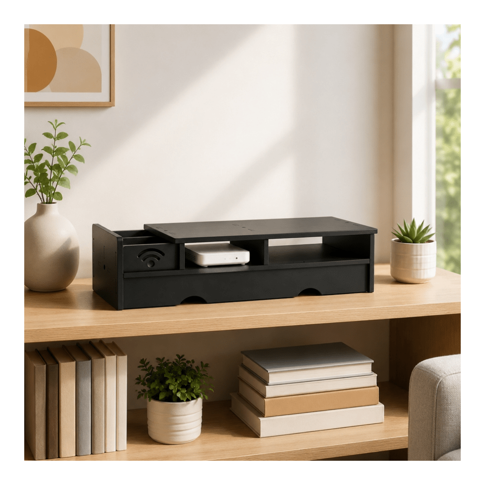 Black Matte WiFi Router Storag - Office Tech Setup 评论和价格