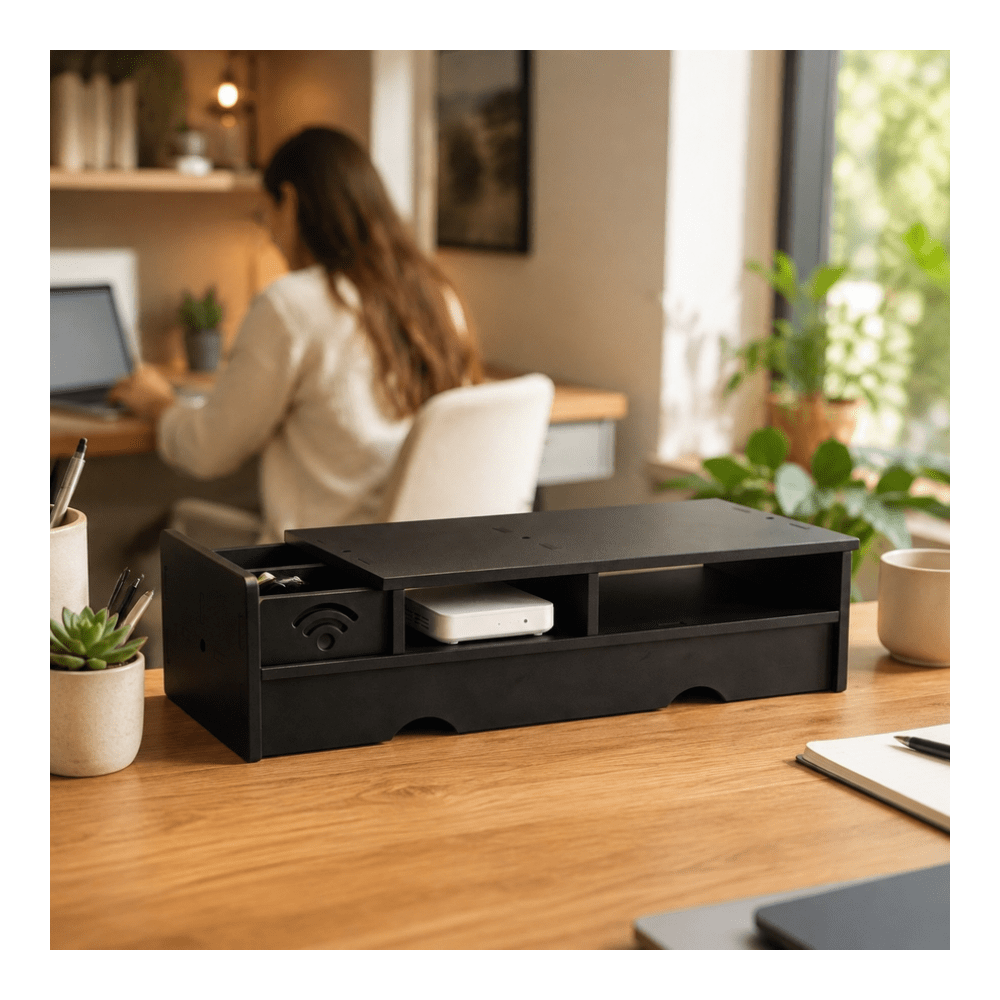 Black Matte WiFi Router Storag - Office Tech Setup 评论和价格