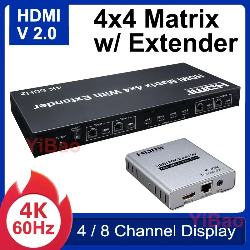 4K 60Hz 4X4 Matrix HDMI2.0 4x4 - Ethernet Switch 8 Port 评论和价格
